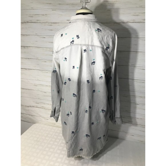 BILLY T LARGE Womens Long Button Shirt 100% LYOCELL Embroidered PUG DOG Hearts - Picture 8 of 16